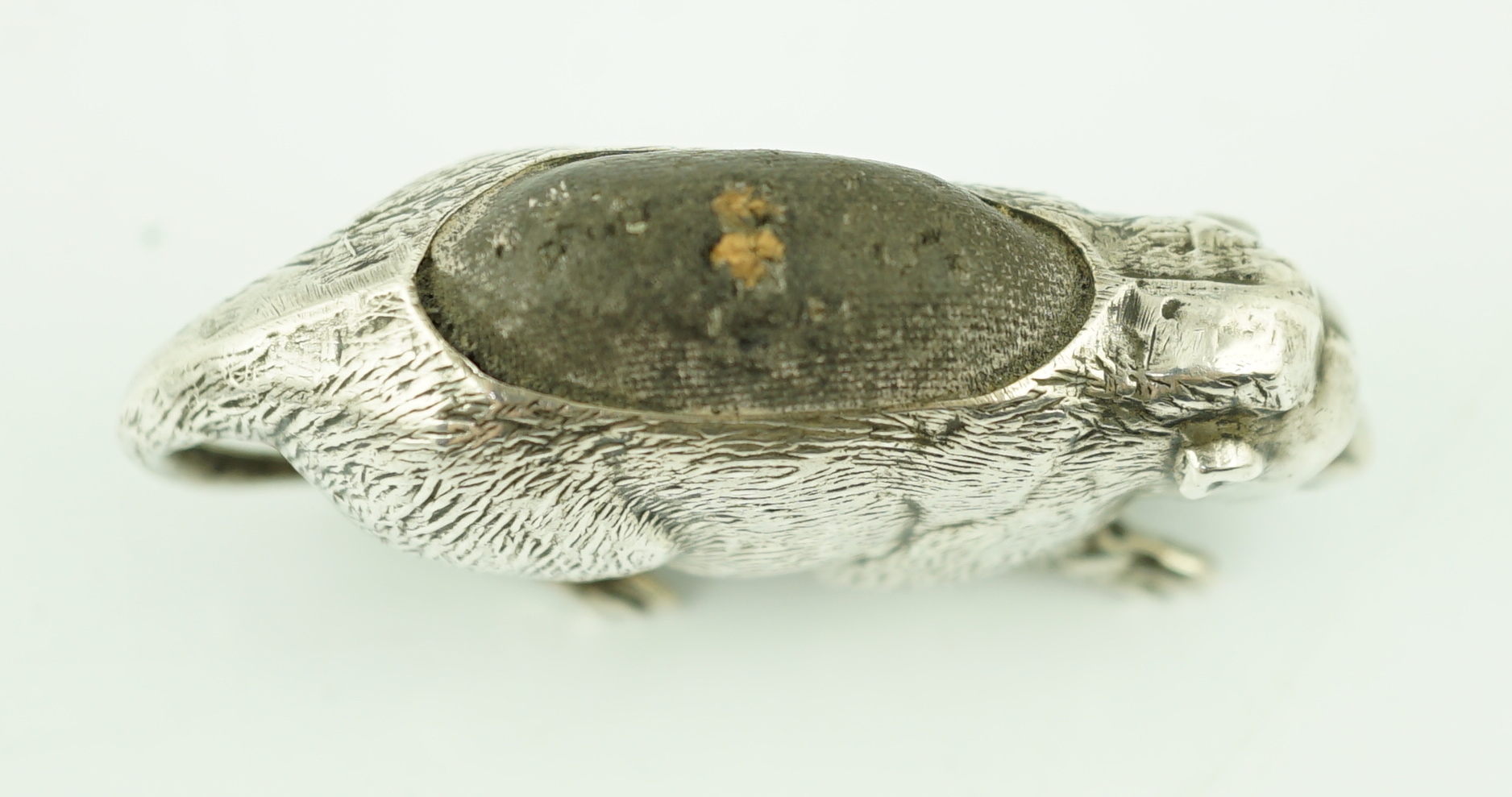 An Edwardian novelty silver pin cushion, modelled as a possum, Arthur Johnson Smith